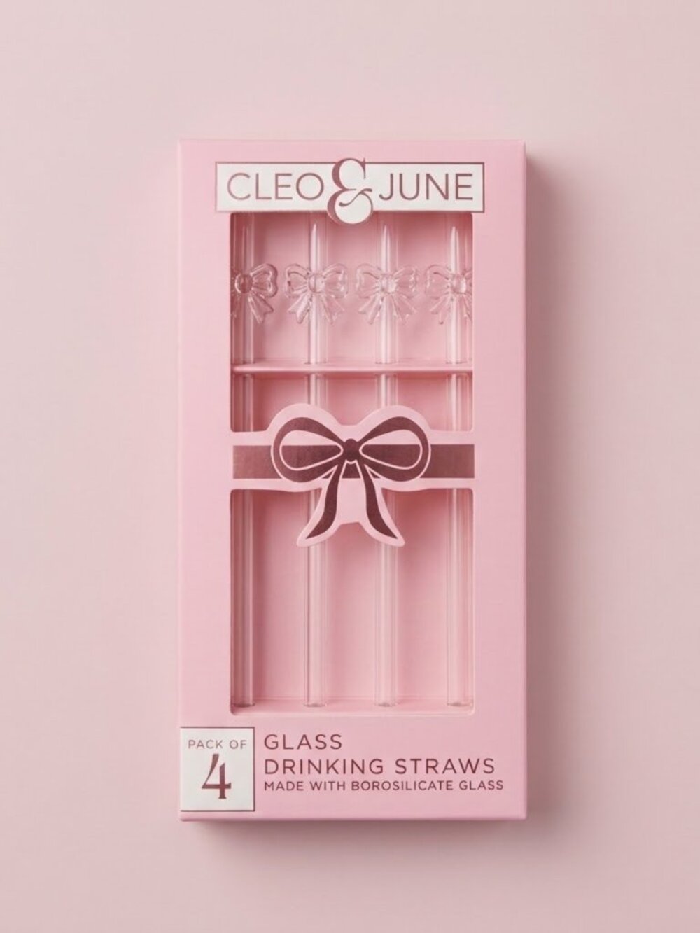 NWT Pink Glass Drinking Straws - Pack of 4